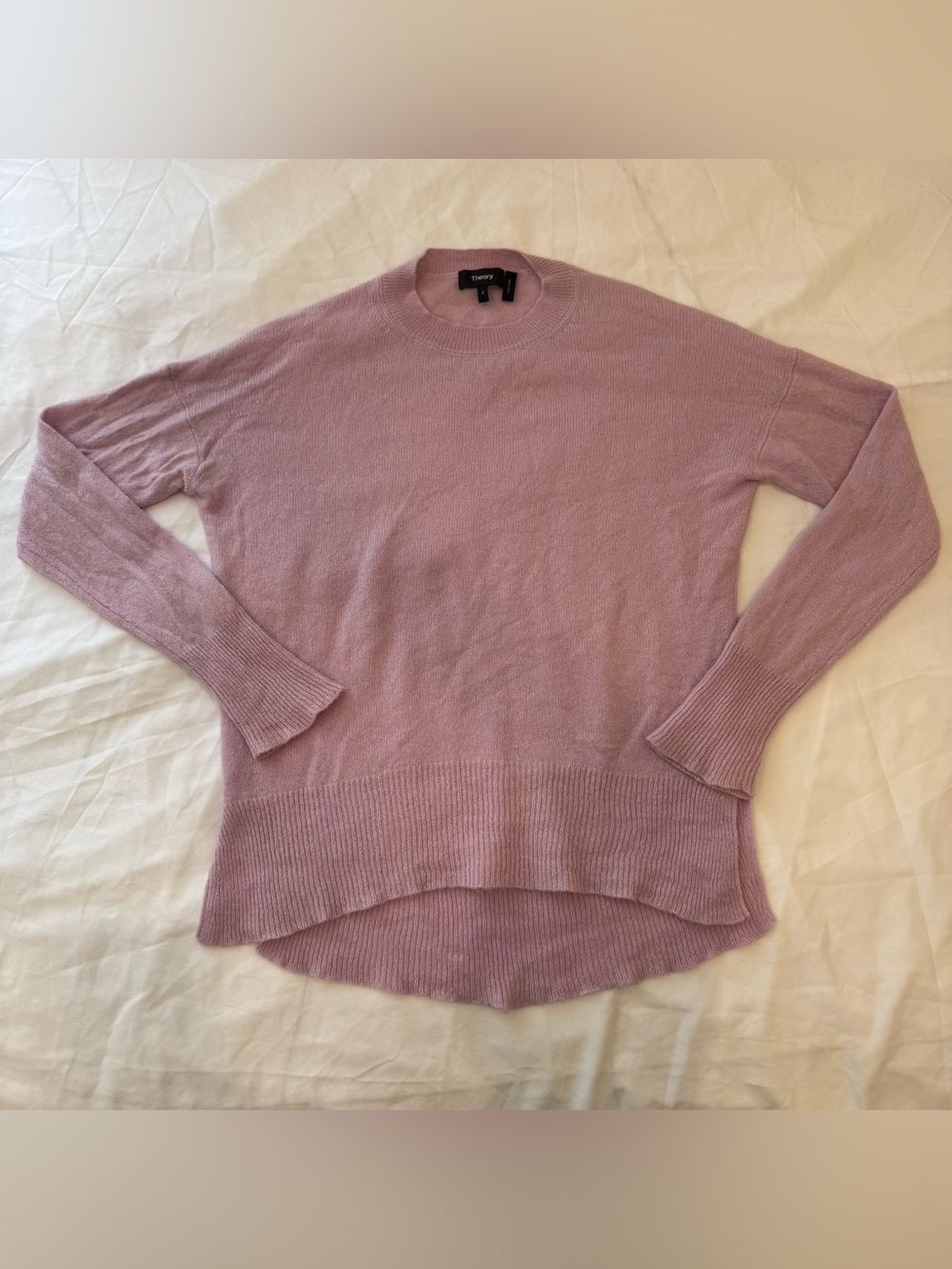 Theory Karenia 100% Cashmere Mauve Pink Lavender Crew Neck Sweater Petite P XS